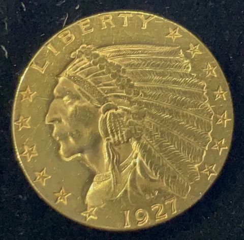 1927 2.50 Dollar Gold Indian Quarter Eagle Pre 33 Gold Coin AGW.12094 Oz- Offers Cover