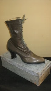 Antique Edwardian Gray Kid Leather Canvas LaceUp Ladies Boots Shoes NIB - Picture 1 of 9