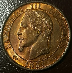 Napoléon III Jolie et Rare 5 centimes Tête Laurée 1861 BB ancre SPL !!! - Imagen 1 de 2
