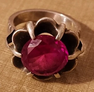 Vintage Taxco Sterling Silber Ring mit rotem Stein • Größe 8, Gewicht 10,5 Gramm - Bild 1 von 9