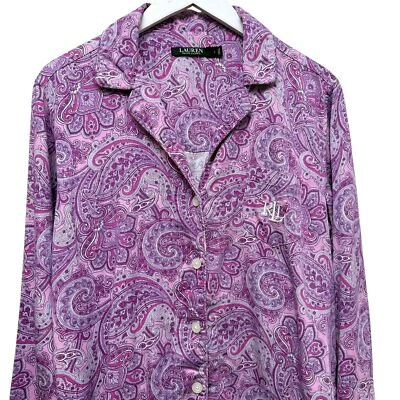 LAUREN Ralph Lauren Pijama Top Talla Grande Púrpura Rosa Paisley Prendas para dormir Camisa Foto 1 de 4