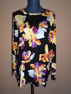 Chico's buntes großes Blumendruck auf schwarzem Tunika Top Gr. 3 (XL) - Bild 1 von 4