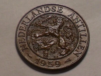 1959 NICE NETHERLANDS ANTILLES BRONZE 2 1/2 CENT KM#5 LOW MINTAGE 1,000,000! - Image 1 of 2