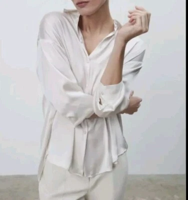 Ted Baker Satin Silky Shirt Blouse Size 1 8-10  Ecru - Image 1 of 4