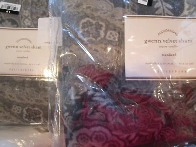 2 Pottery Barn Gwenn printed  velvet standard shams  gray New w tag - Image 1 of 3