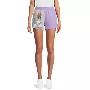 Tom & Jerry Women Juniors Purple Grey Fleece Shorts Size 3XL XXXL 21 NEW - Picture 1 of 3