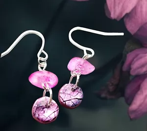 Dichroic Polymer Clay & Sea Glass Delicate Earrings - Picture 1 of 3