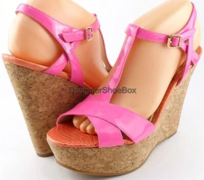 $280 JUICY COUTURE DAKOTA Mademoiselle Pink Patent Designer Platform Wedges 8.5 - Image 1 of 4