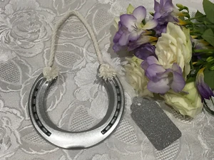 Lucky Real Horseshoe with Hanging Rope  Good Luck  Wedding Blacksmith - Picture 1 of 10