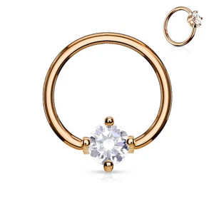 Captive Lip Ear Daith Ring 16 Gauge 3/8" Rose Gold IP Gem 3mm Clear Pronged * - Picture 1 of 4
