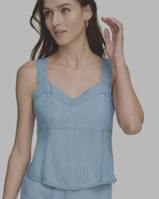 Top para mujer DKNY sin mangas recortado aspecto de mezclilla cremallera lateral Lyocell - grande Foto 1 de 4