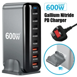 600W 8 Gan Fast Charging Station USB C Type C Desktop Charger for iPhone Laptop - Picture 1 of 12