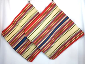 Pottery Barn 2 Pillow Covers 20" Square Striped Cotton Woven Red Blue Green Tan - Picture 1 of 7