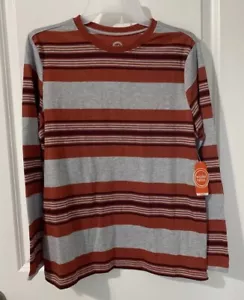 Wonder Nation Boys Striped Tee Long Sleeve Rust & Gray XL (14-16) Husky NWT - Picture 1 of 5