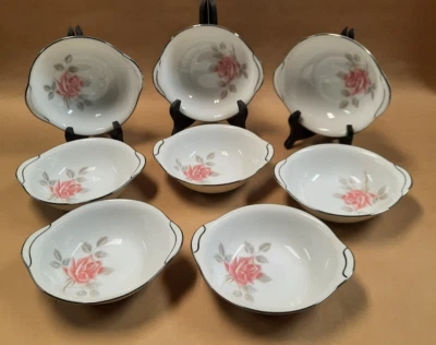 Vintage 1968 Noritake discontinued Rosemist pattern soup bowls with lug handles - image 1 of 4