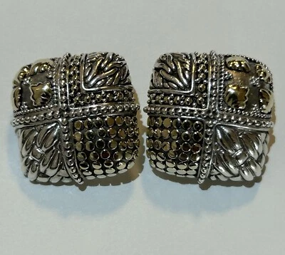 John Hardy 18K 925 Four Square Motif Clip On / Omega Earrings - Image 1 of 4