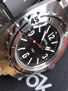 New Mens Automatic Watch Vostok 1967 Amphibian 90078A Black Dial (20 ATM)