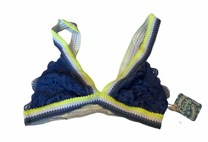 Free People Boho Colorblock Lace Mika Bralette Bra Blue Jean Baby Combo Size S - Imagen 1 de 6