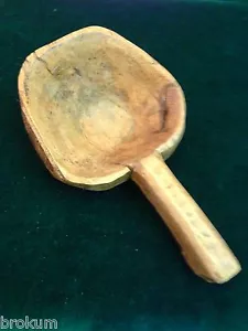 Early Primitive Small Wood Oblong Bowl Scoop with Handle ~ One Piece Handcarved - Imagen 1 de 11