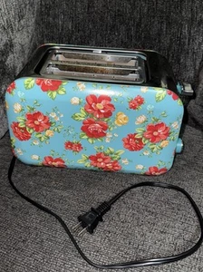The Pioneer Woman Toaster 2 Slice Vintage Floral Blue With Red Flowers WORKS! - Picture 1 of 8