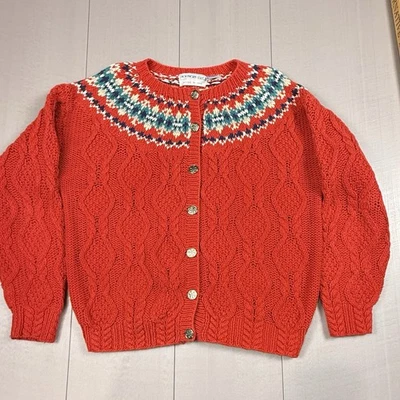 Suéter Cárdigan Rojo Northern Isles Para Mujer Tejido a Mano Mediano Vacaciones Navidad Foto 1 de 4