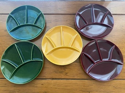 Juego de 5 platos de fondue de cerámica alemana MCM Erbo Ges Gesch amarillo, verde, vino Foto 1 de 4