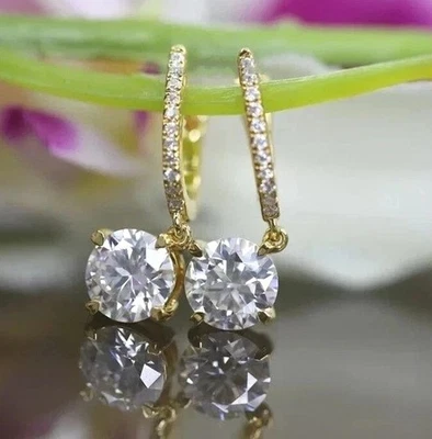 4 Ct Treated Certified Off White Diamond Solitaire Dangler Earrings, 925 Silver - Image 1 of 4