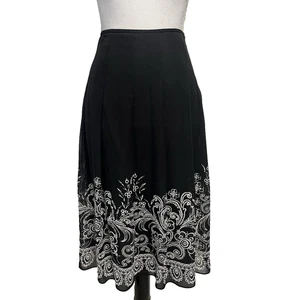 Pendleton Skirt Women's Size 10 Black Ivory Silk Paisley Sheer Pleated Peasant - Picture 1 of 8