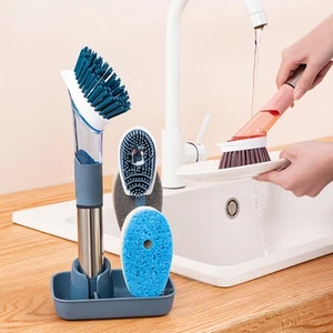 Dish Brush Kitchen Scrub Cleaning Set with Handle Dispensing Sponge Brushes - Picture 1 of 13