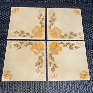 Vtg Italian Ceramic Tiles Set Of 4 Siena Ceramital Buonconvento 6x6 Floral 1970s - Picture 1 of 12