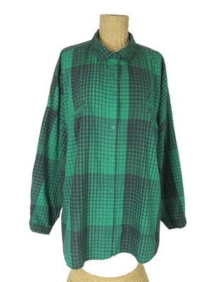 Vtg Diane Von Furstenberg Women 22W Green Black Plaid LS Shirt Blouse Cotton - Image 1 of 4