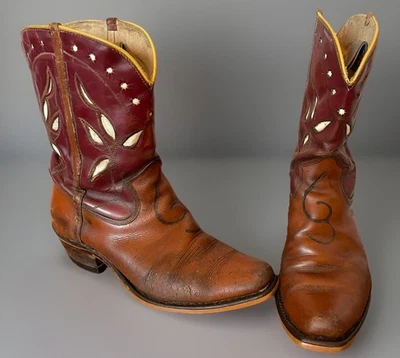 Vintage 50s BRONCO Womens Shortie Cowboy Boots Two Tone Cut Outs sz 7 ** - Image 1 of 4