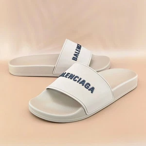 Balenciaga Pool Slides Size 9 Beige Black Logo Designer Minimalist Vacation! - Picture 1 of 10