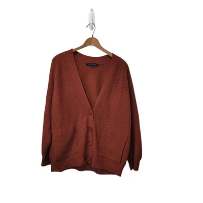 骷髅羊绒女式棕色羊绒毛衣开衫口袋中号经典 — 第 1/4 张图片