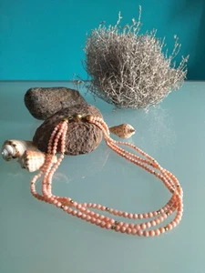 Collana Corallo Rosa, vintage, 3 fili, lunghezza 45 cm, chiusura argento 800. - Imagen 1 de 16