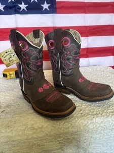 Stivali da cowboy Broncos donna ragazza taglia 3 1/2 marrone rosa country e western - Foto 1 di 16