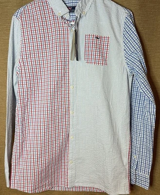Camisa Vineyard Vines Ballena Niños XL Bloque de Color Guinga Abotonada Larga Slv Nueva con Etiquetas Foto 1 de 4