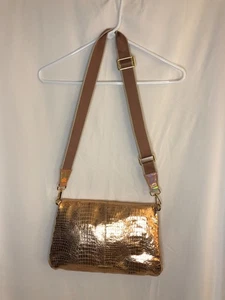 Nuevo Bolso Sharif Monedero Oro Rosa Cuero Croco Plegable Estilo Bandolera - Imagen 1 de 8