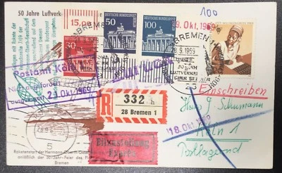 Berlin gestempelt Mi.Nr. 288 bis 290 Bogenränder auf Raketenpost - Bild 1 von 3