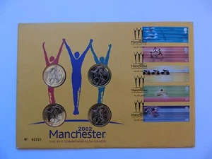 GB Manchester Commonwealth Games 2002 5 Stamps Set + 4 x £2 UNC in FDC RARE - Picture 1 of 12
