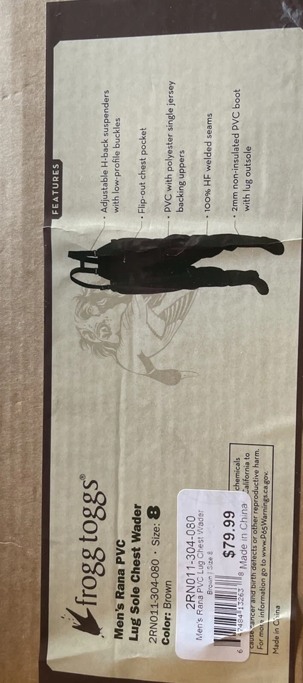 Frogg Toggs 2RN011 Rana PVC Nylon Lug Sole Hip Waders Men's Shoe Size 8 - Image 1 of 1