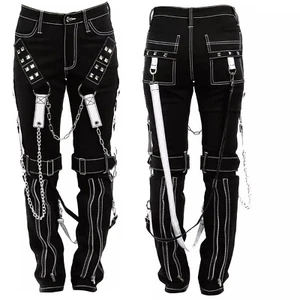 Electro Bondage Goth Punk Black Chain Pants Skinny Techwear Zipper Trousers Cybe - Picture 1 of 6
