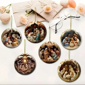 6Pcs Vintage Birth of Jesus Nativity Scene Christmas Ornaments 2D Tree Decor USA - Picture 1 of 20