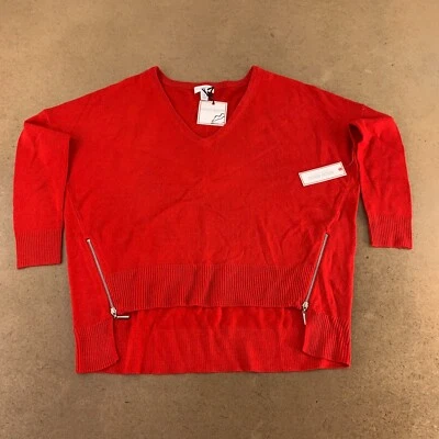 Suéter para mujer Bisou Bisou talla pequeña rojo cuello en V con cremallera dobladillo alto bajo nuevo con etiquetas Foto 1 de 4