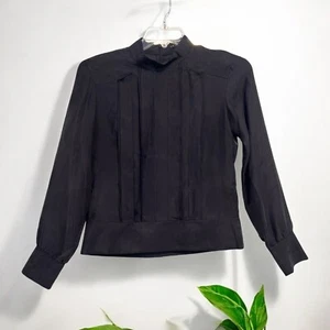 Theory | Zala 100 % Seide plissiert Stehkragen Langarm schwarz Bluse Größe Small - Bild 1 von 10
