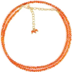 A+++ Dainty Carnelian Faceted Round Gemstone Beads Handmade Necklaces 18'' Women - Picture 1 of 13