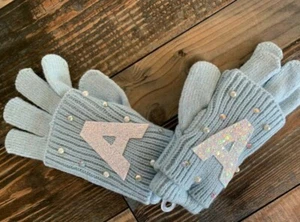Justice nwt girls blue initial double layer gloves Mitten *YOU PICK* A B C K M S - Picture 1 of 1