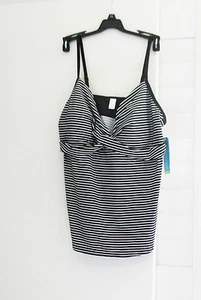 Tropical Escape Womens Swim Twist Tankini Top Black Stripe Sz 14 - NWT - Picture 1 of 1
