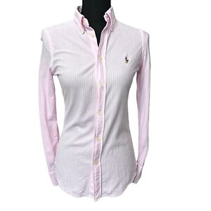 Ralph Lauren Women's Size S Shirt Knit Oxford Long Sleeve Pony Striped Button