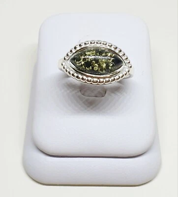 Zoria Baltic Amber Ring-Green Amber-925 Sterling silver -S UK-9 US size - Image 1 of 4